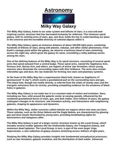 Milky Way Galaxy “Article & Questions” Assignment