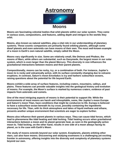 Moons “Article & Questions” Assignment