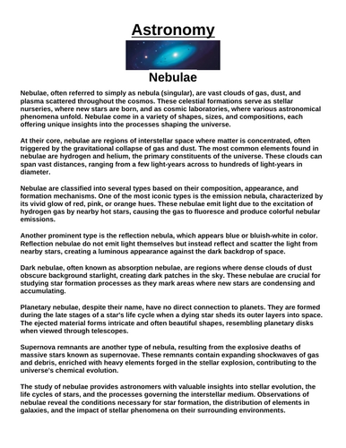 Nebulae “Article & Questions” Assignment