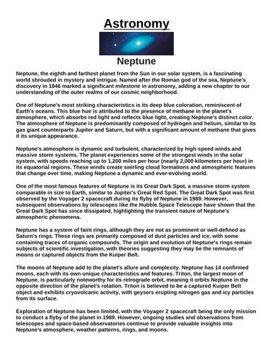 Planet Neptune “Article & Questions” Assignment