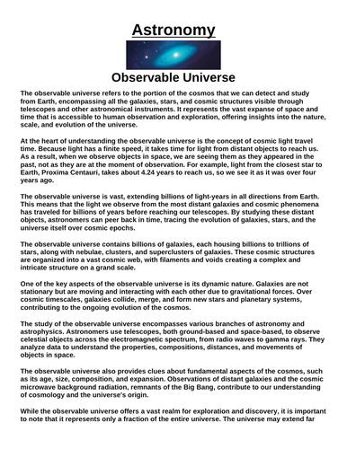 Observable Universe “Article & Questions” Assignment