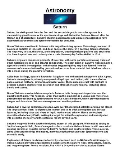 Saturn “Article & Questions” Assignment