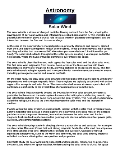 Solar Wind “Article & Questions” Assignment
