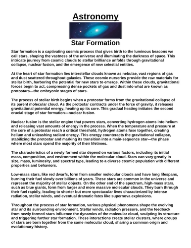 Star Formation “Article & Questions” Assignment