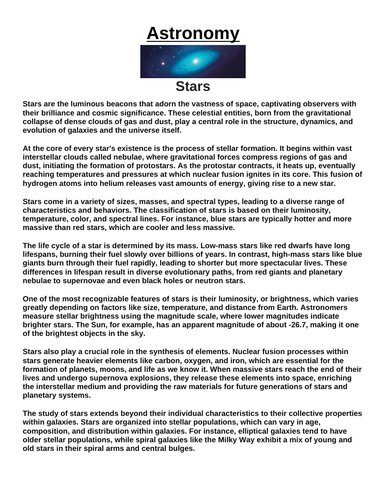 Stars “Article & Questions” Assignment