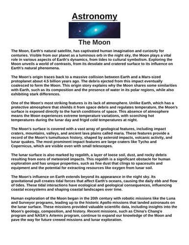 The Moon “Article & Questions” Assignment