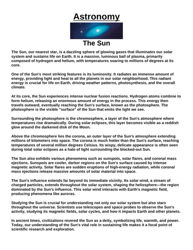 The Sun “Article & Questions” Assignment