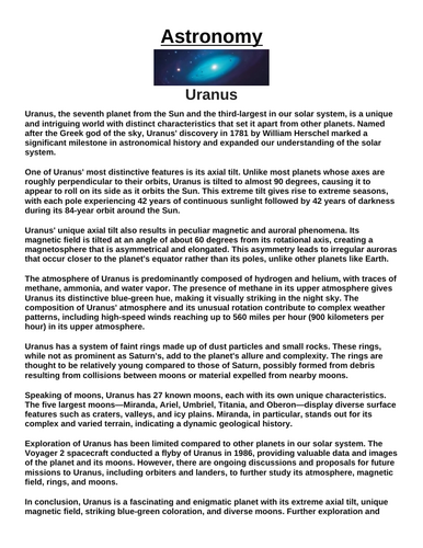 Uranus “Article & Questions” Assignment
