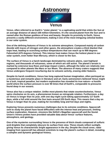 Venus “Article & Questions” Assignment