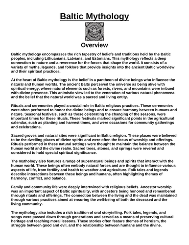Baltic Mythology: Overview “Article & Questions” Assignment