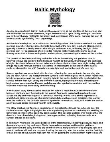 Baltic God: Ausrine “Article & Questions” Assignment