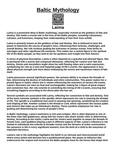Baltic God: Laima “Article & Questions” Assignment