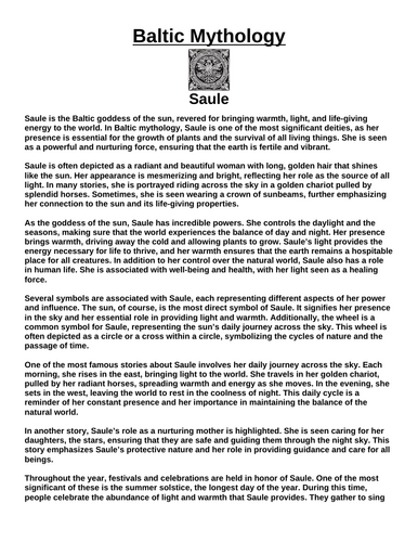Baltic God: Saule “Article & Questions” Assignment