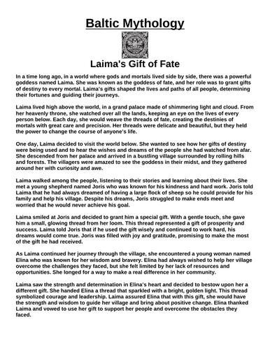 Baltic Myth: Laima's Gift of Fate  "Article & Questions” Assignment