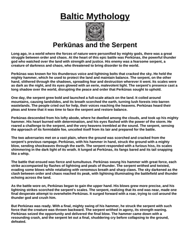 Baltic Myth: Perkūnas and the Serpent “Article & Questions” Assignment