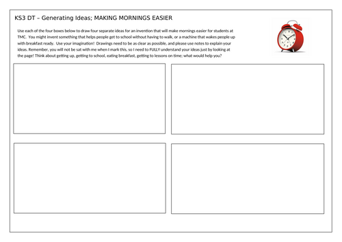 KS3 DT - Generating Ideas - Making Mornings Easier