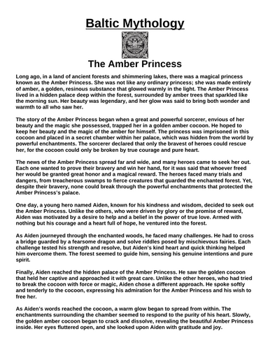 Baltic Myth: The Amber Princess “Article & Questions” Assignment