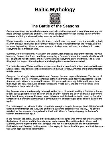 Baltic Myth: The Battle of the Seasons “Article & Questions” Assignment