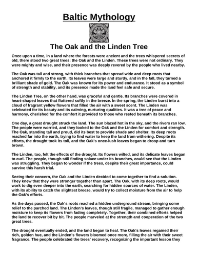 Baltic Myth: The Oak and the Linden Tree “Article & Questions” Assignment