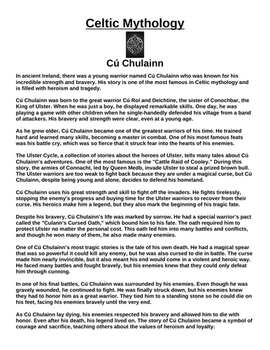 Celtic Myth: Cú Chulainn  “Article & Questions” Assignment
