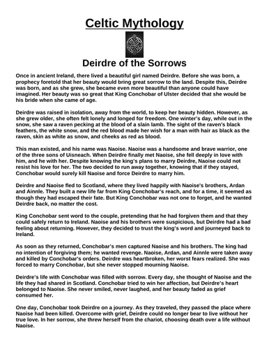 Celtic Myth: Deirdre of the Sorrows “Article & Questions” Assignment