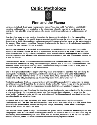 Celtic Myth: Finn and the Fianna “Article & Questions” Assignment
