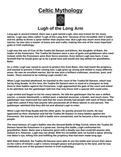Celtic Myth: Lugh of the Long Arm “Article & Questions” Assignment