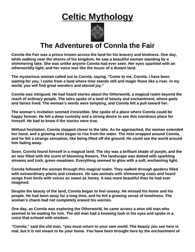 Celtic Myth: The Adventures of Connla the Fair “Article & Questions” Assignment