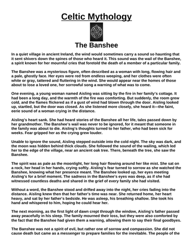 Celtic Myth: The Banshee “Article & Questions” Assignment