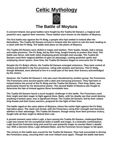 Celtic Myth: The Battle of Moytura “Article & Questions” Assignment