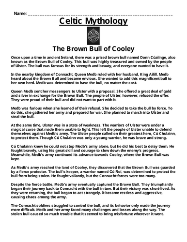 Celtic Myth: The Brown Bull of Cooley “Article & Questions” Assignment