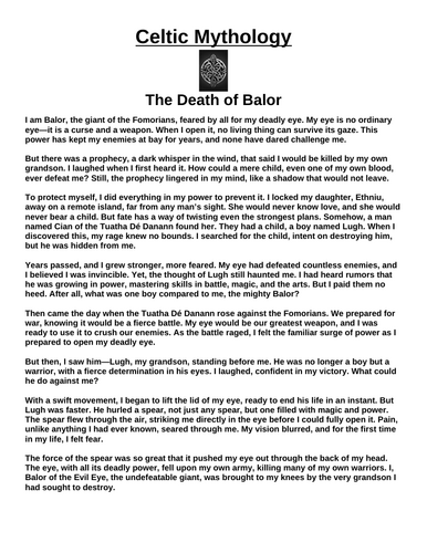 Celtic Myth: The Death of Balor “Article & Questions” Assignment