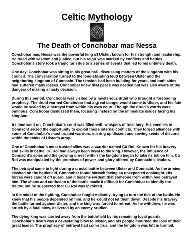 Celtic Myth: The Death of Conchobar mac Nessa “Article & Questions” Assignment