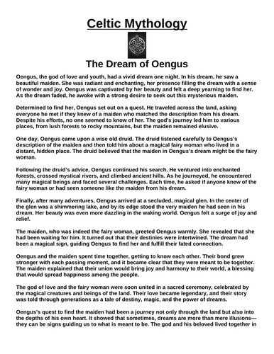 Celtic Myth: The Dream of Oengus “Article & Questions” Assignment