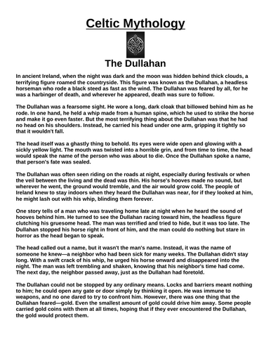 Celtic Myth: The Dullahan “Article & Questions” Assignment