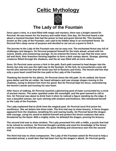 Celtic Myth: The Lady of the Fountain “Article & Questions” Assignment