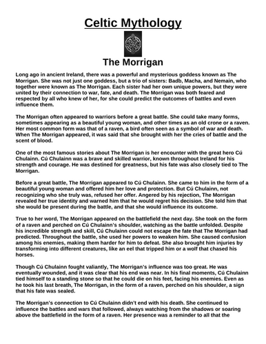Celtic Myth: The Morrigan “Article & Questions” Assignment