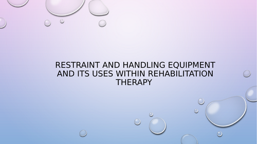Restraint and handling equipment and its uses within rehabilitation therapy