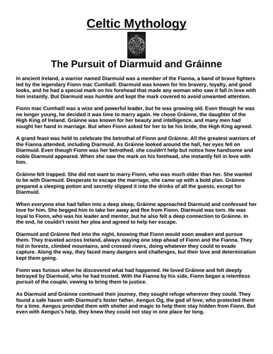 Celtic Myth: The Pursuit of Diarmuid and Gráinne “Article & Questions” Assignment