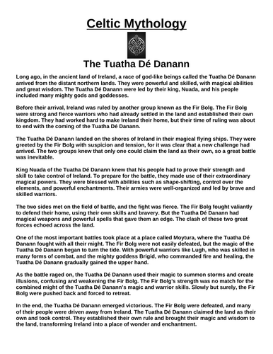 Celtic Myth: The Tuatha Dé Danann “Article & Questions” Assignment