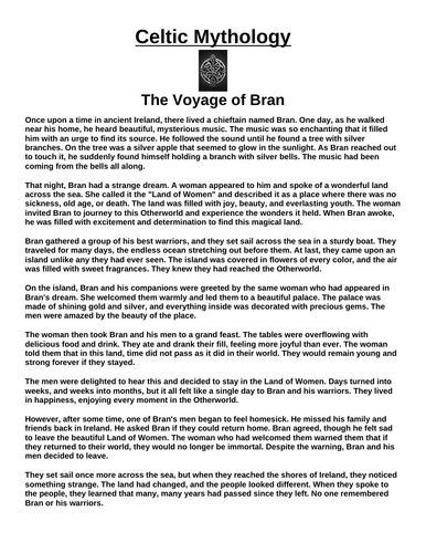 Celtic Myth: The Voyage of Bran “Article & Questions” Assignment