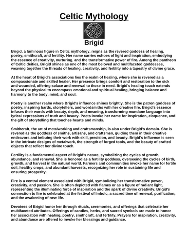 Celtic God: Brigid “Article & Questions” Assignment