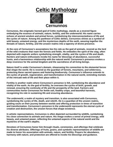 Celtic God: Cernunnos “Article & Questions” Assignment