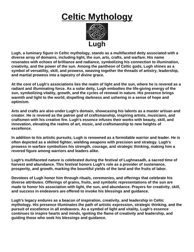 Celtic God: Lugh “Article & Questions” Assignment