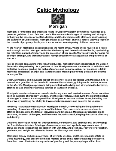 Celtic God: Morrigan “Article & Questions” Assignment