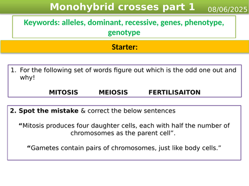 GCSE biology - Monohybrid crosses intro
