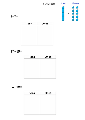 Addition with Exchange Worksheet – Year 2