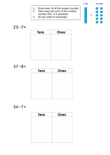 Subtraction with Exchange Worksheet – Year 2