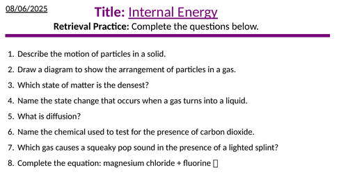 Internal Energy GCSE Physics/Combined Science