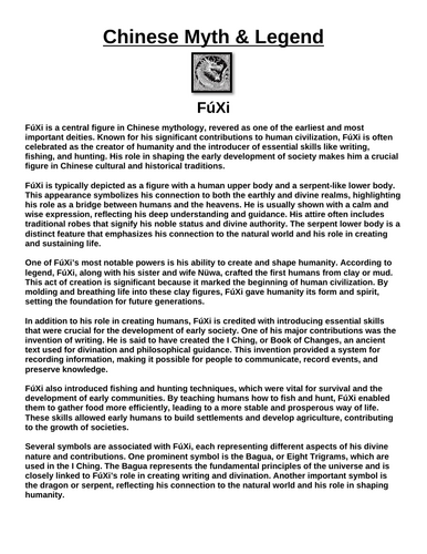 Chinese Mythology: FúXi “Article & Questions” Assignment